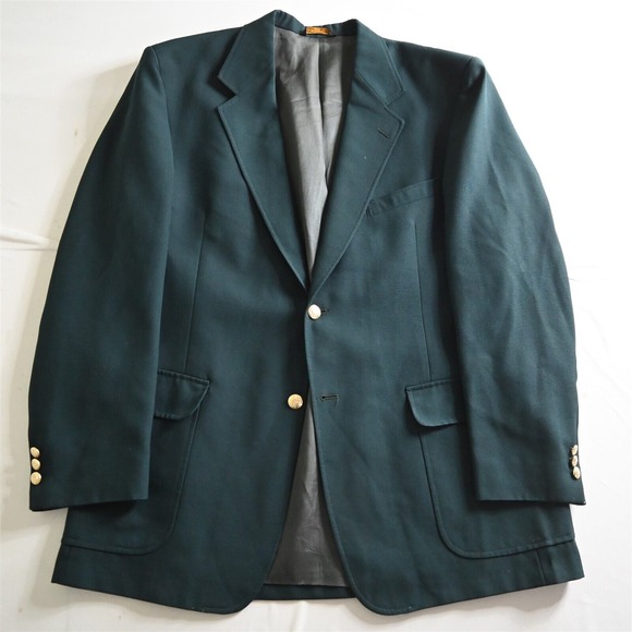 Vtg USA Made 44L Dark Green Gold Button Masters Mens Blazer Sport Coat Jacket